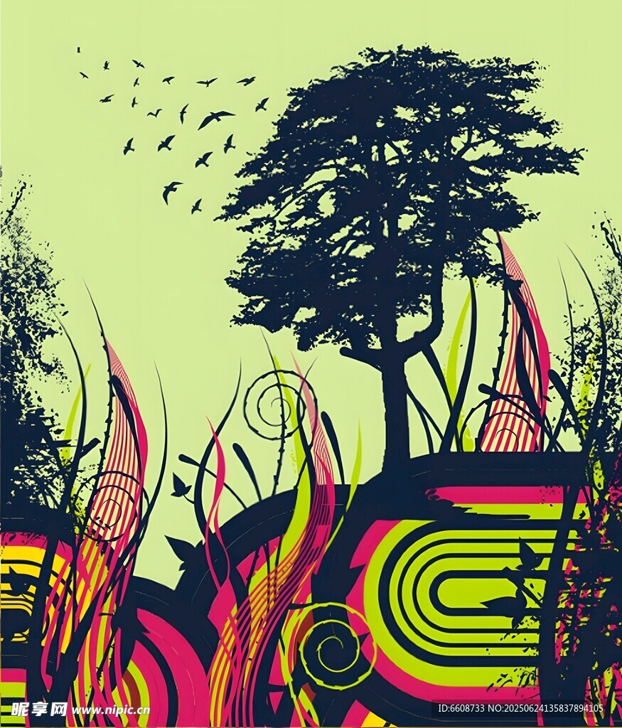 奇幻色彩的自然景觀插畫