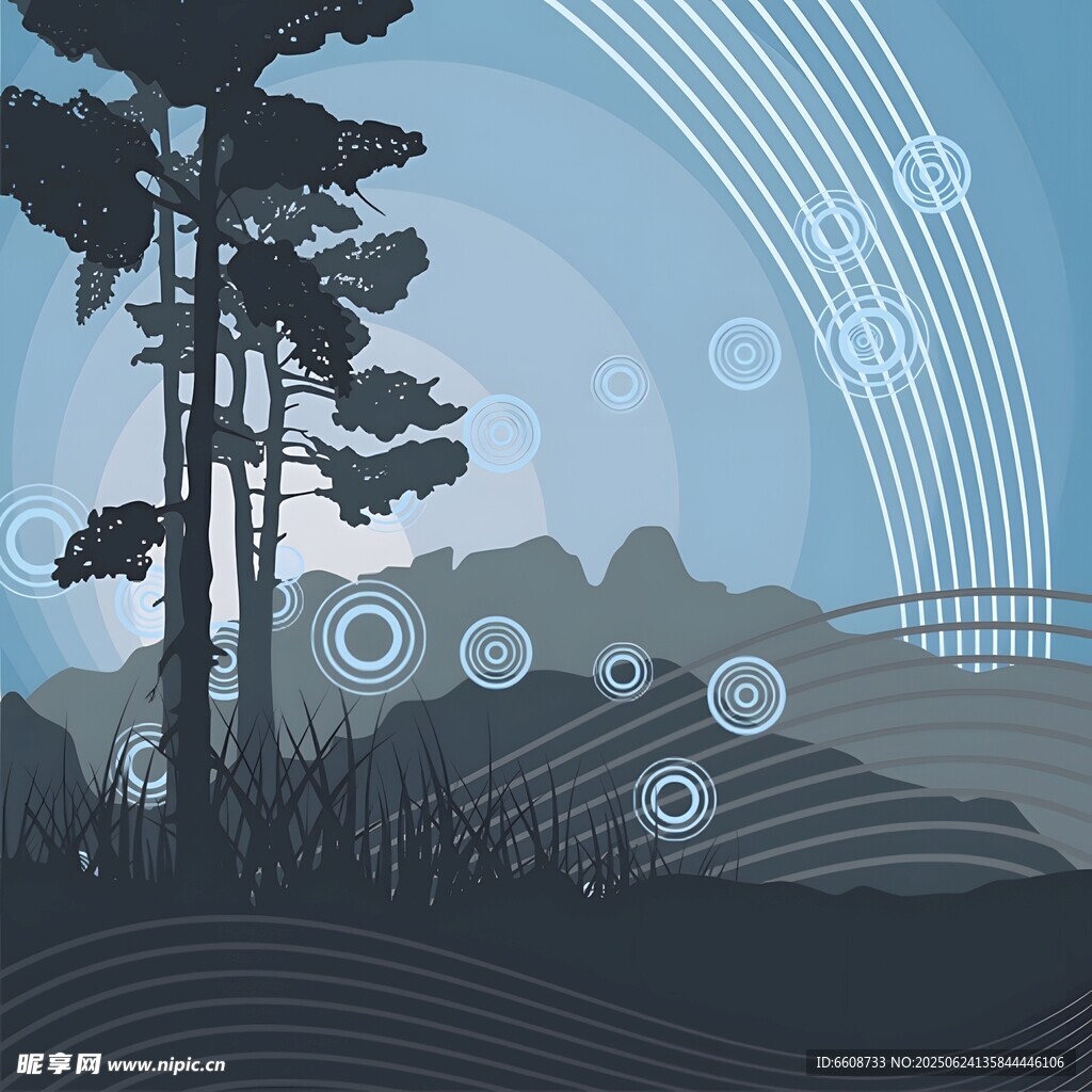 夢幻森林夜景插畫