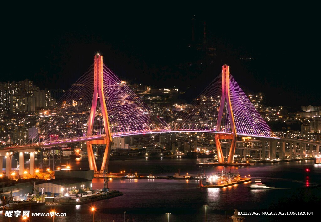 夜晚璀璨大橋夜景圖