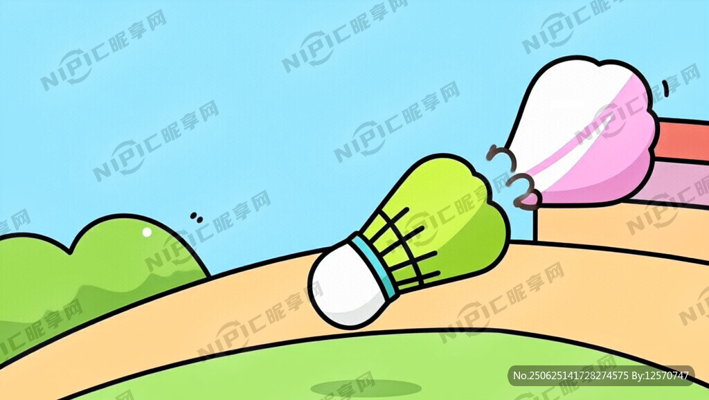 擊中物體的卡通羽毛球