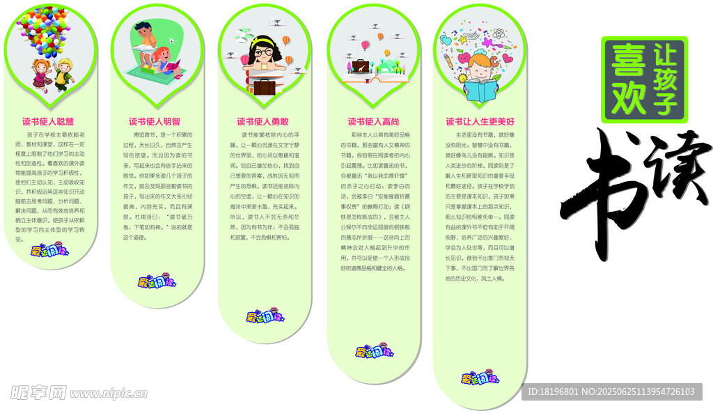 卡通風格讀書名言展示