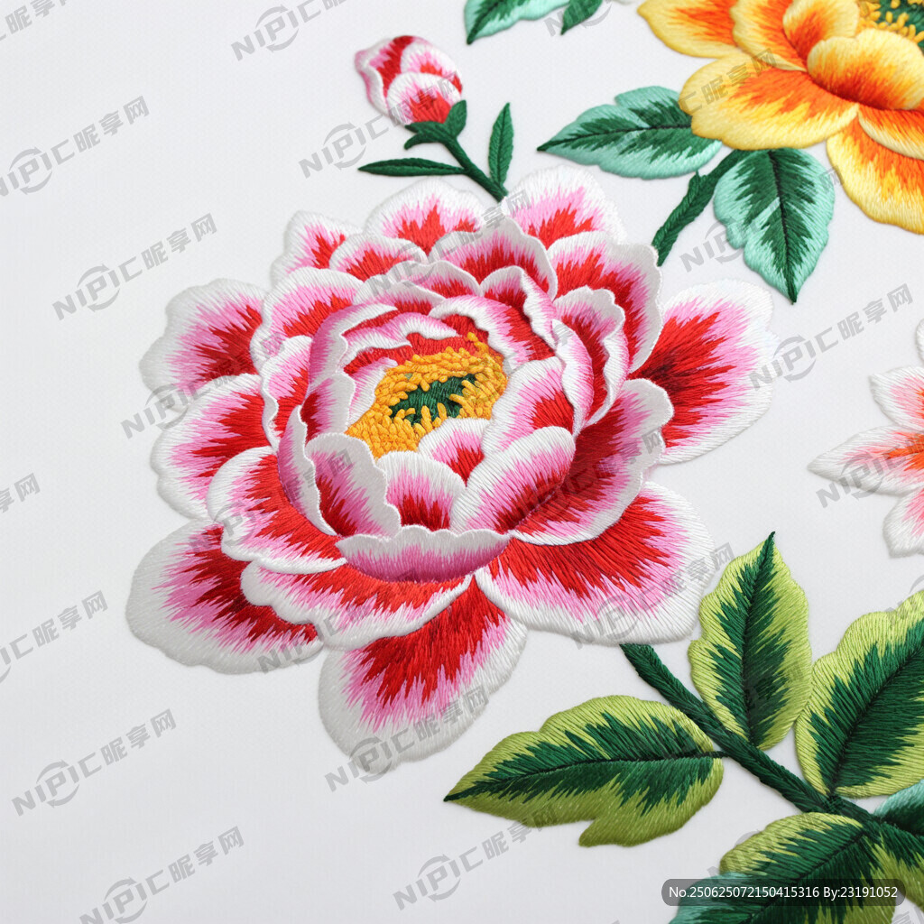 繡花  花卉   色彩鮮艷 