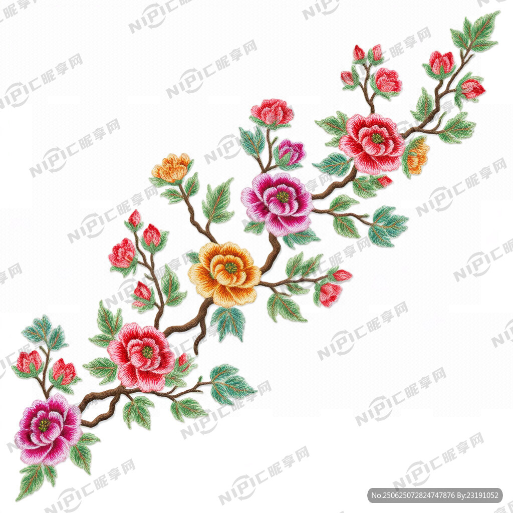 繡花  花枝花朵   色彩鮮艷