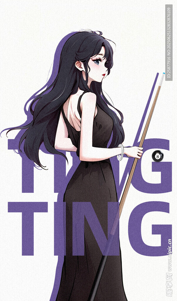 黑衣臺球長發(fā)動漫少女