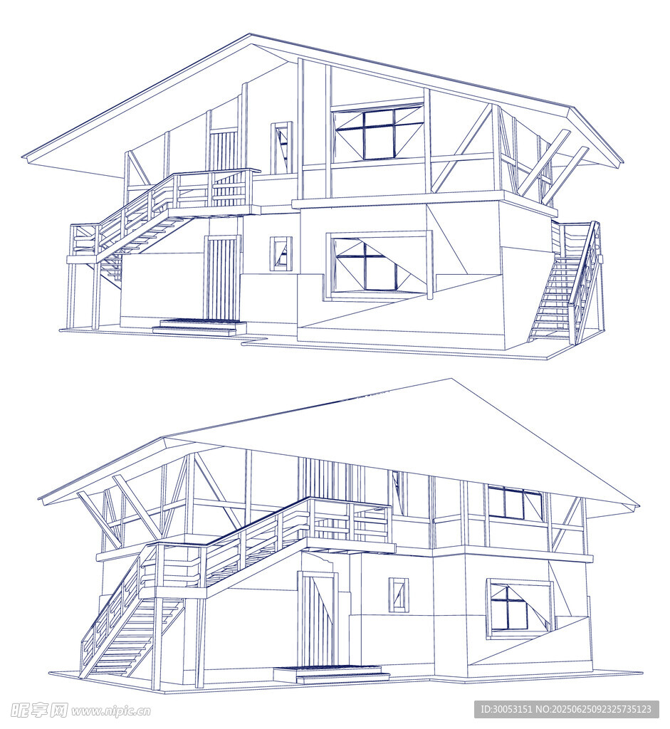 兩層木屋建筑設計草圖
