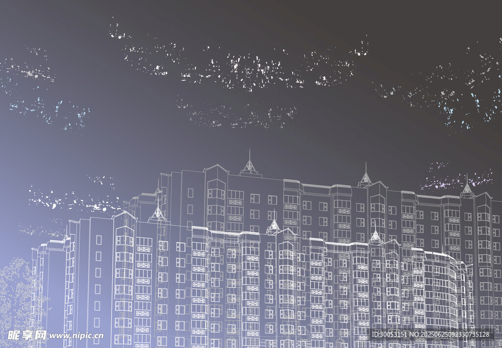夜幕下的城市高樓景觀