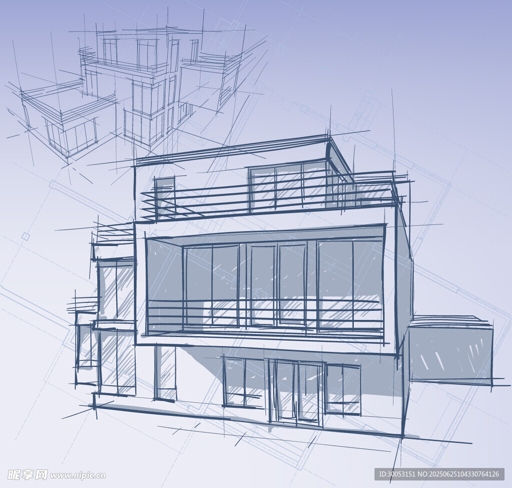 現代簡約風格建筑手繪圖