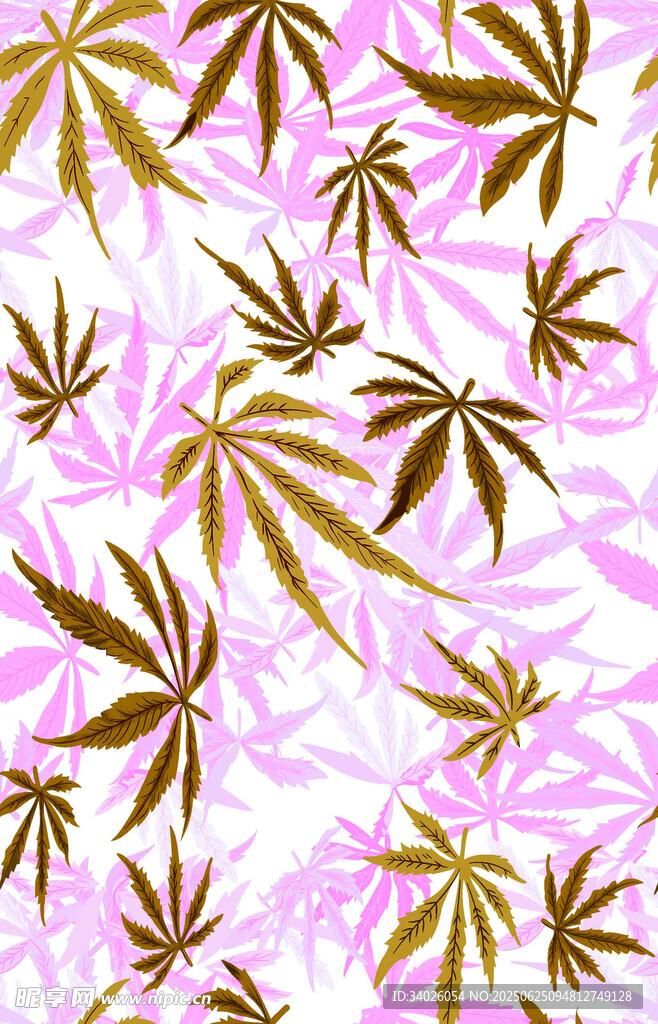 粉色背景金色棕櫚葉圖案