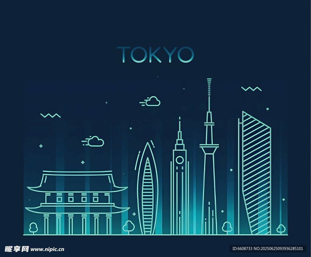 東京城市天際線簡約插畫