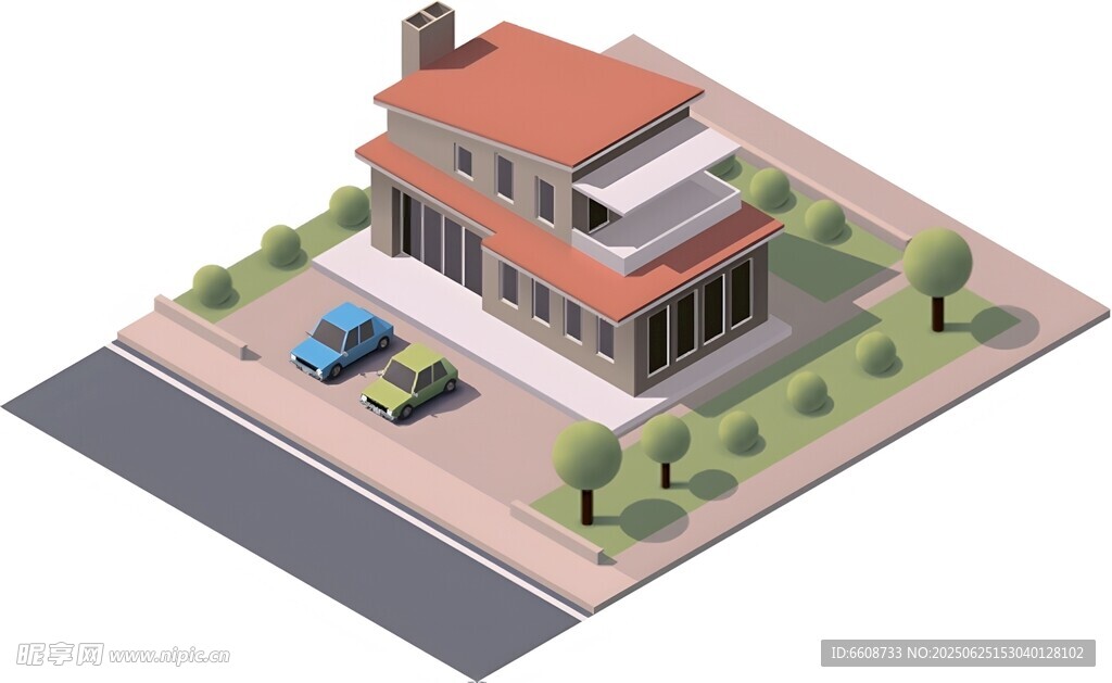 兩層住宅建筑3D效果圖