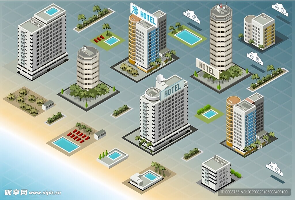 海濱城市建筑群俯瞰圖