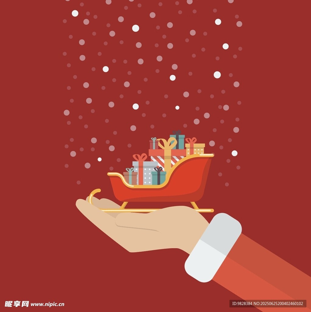 圣誕老人手托禮物雪橇