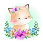 可愛狐貍與繽紛花朵