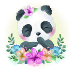 可愛熊貓與繽紛花朵
