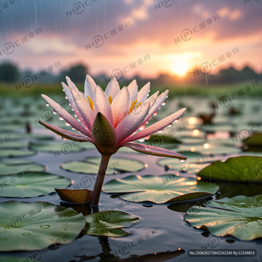 雨中場景  下雨 睡蓮 拂曉