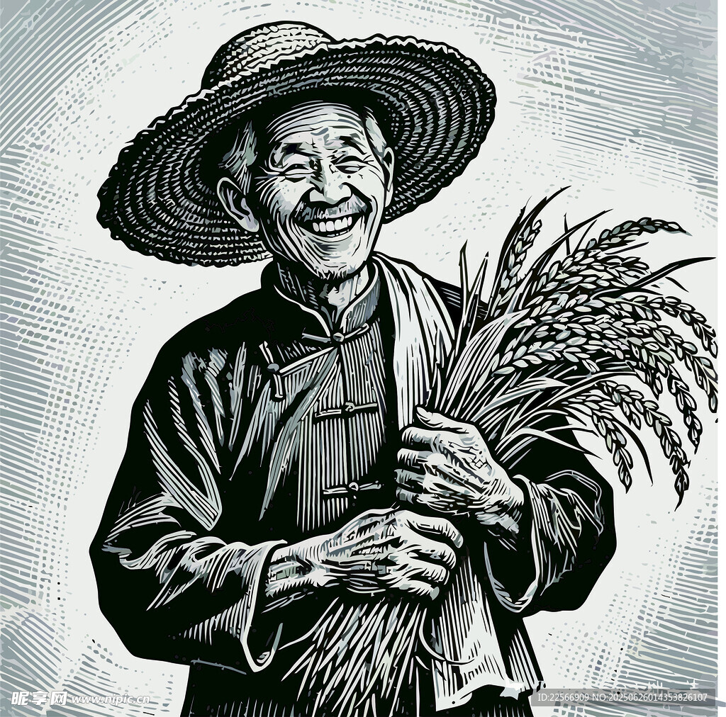 老農(nóng)持稻滿臉喜悅