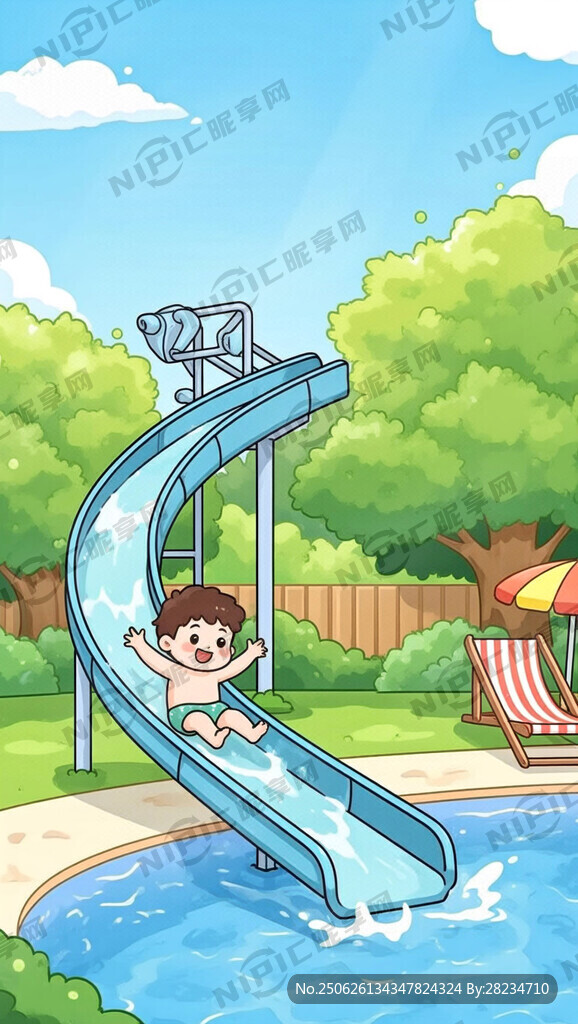 玻璃水滑梯卡通有小孩