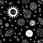 手繪太空元素黑白圖案