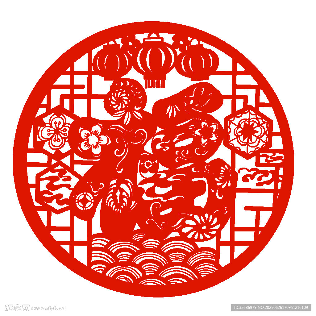 圓形福字剪紙圖案