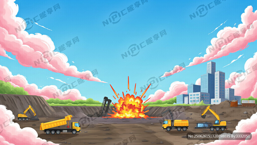 藍天白云帶點粉色 開采 運輸車