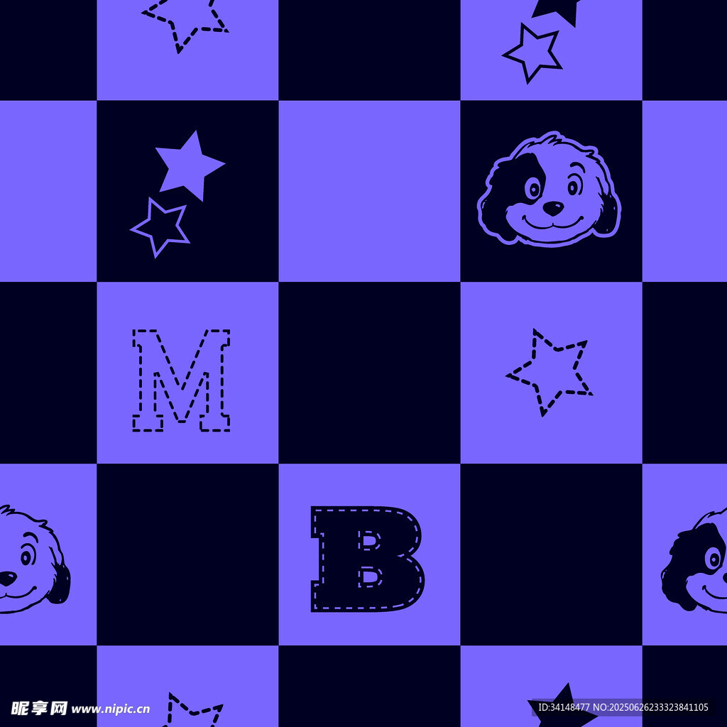 紫色棋盤格字母星星圖案