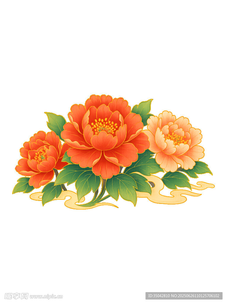 艷麗三朵牡丹插畫