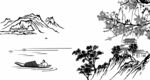 水墨山水間的孤舟之景
