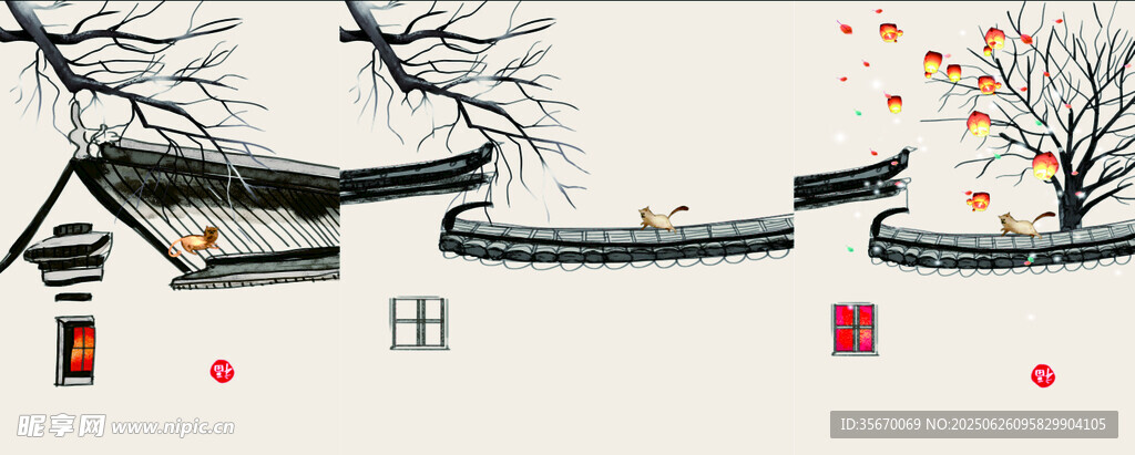 中式古風雪景庭院畫面