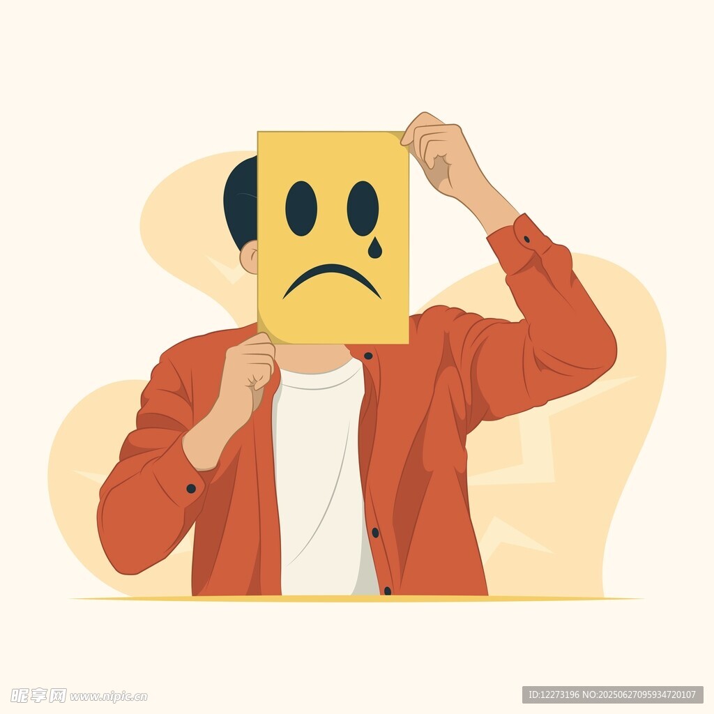 手持悲傷表情卡紙的男子