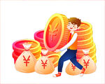 男孩搬金幣與錢袋
