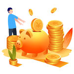 男子向存錢罐投放金幣