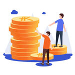 兩人協作攀登財富金幣堆