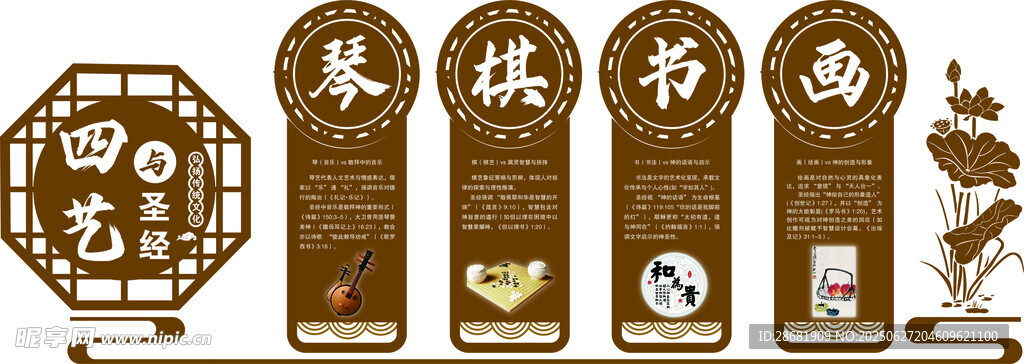 中式古典書 琴棋書畫  文化墻