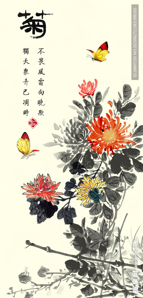 國風畫菊水墨畫