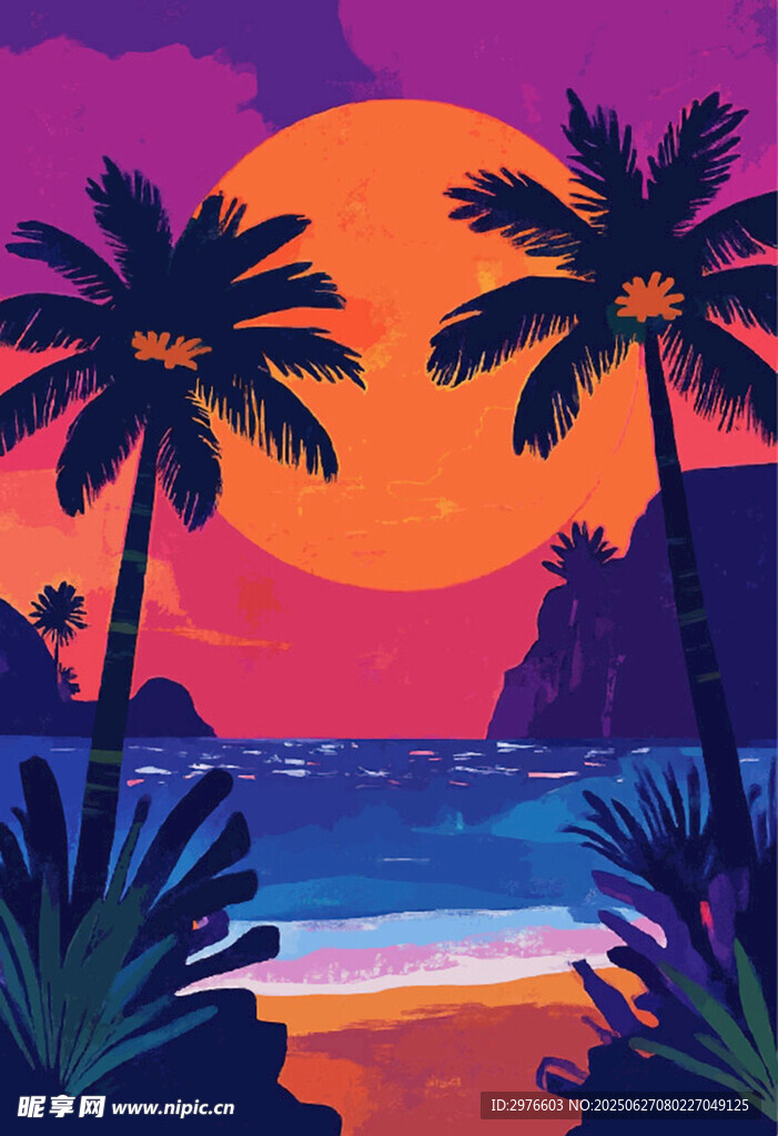 夕陽下的熱帶海灘美景