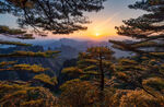 黃山秋日山林日落美景