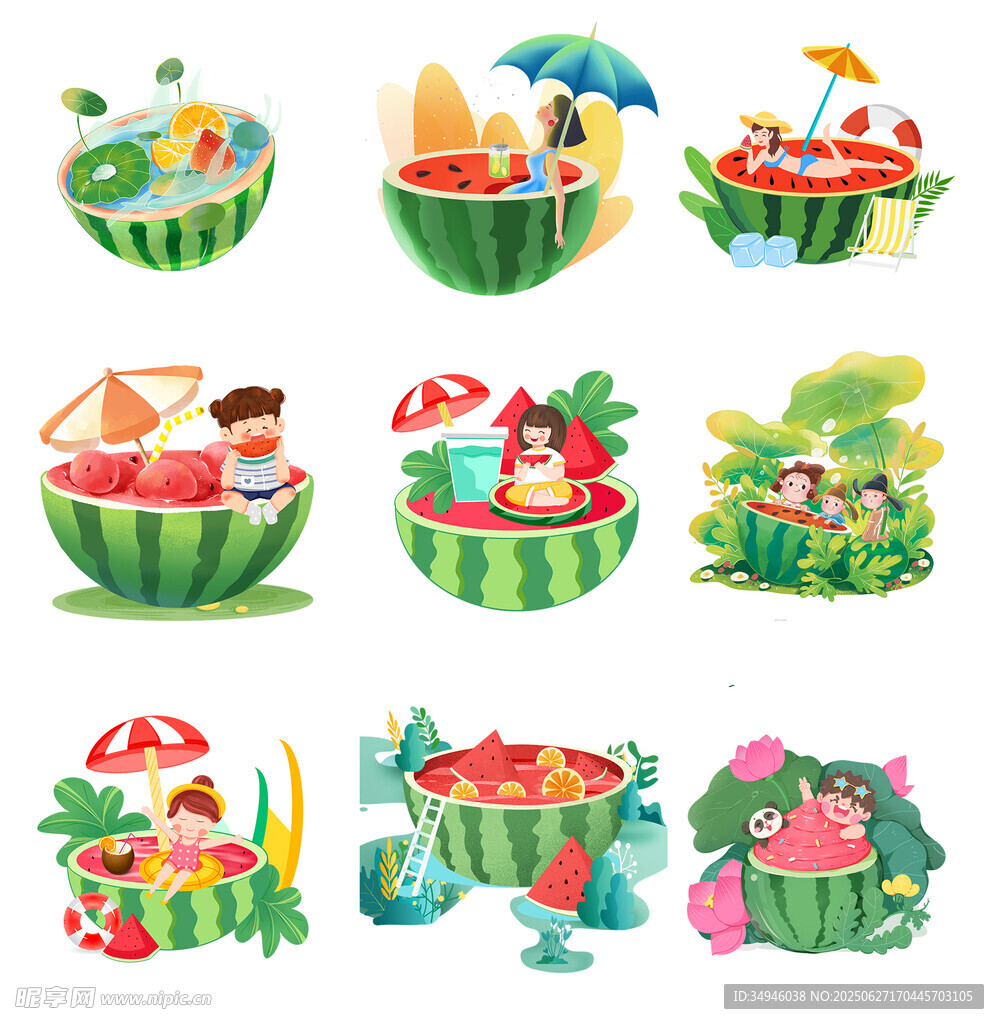 夏日西瓜主題創(chuàng)意插畫場景