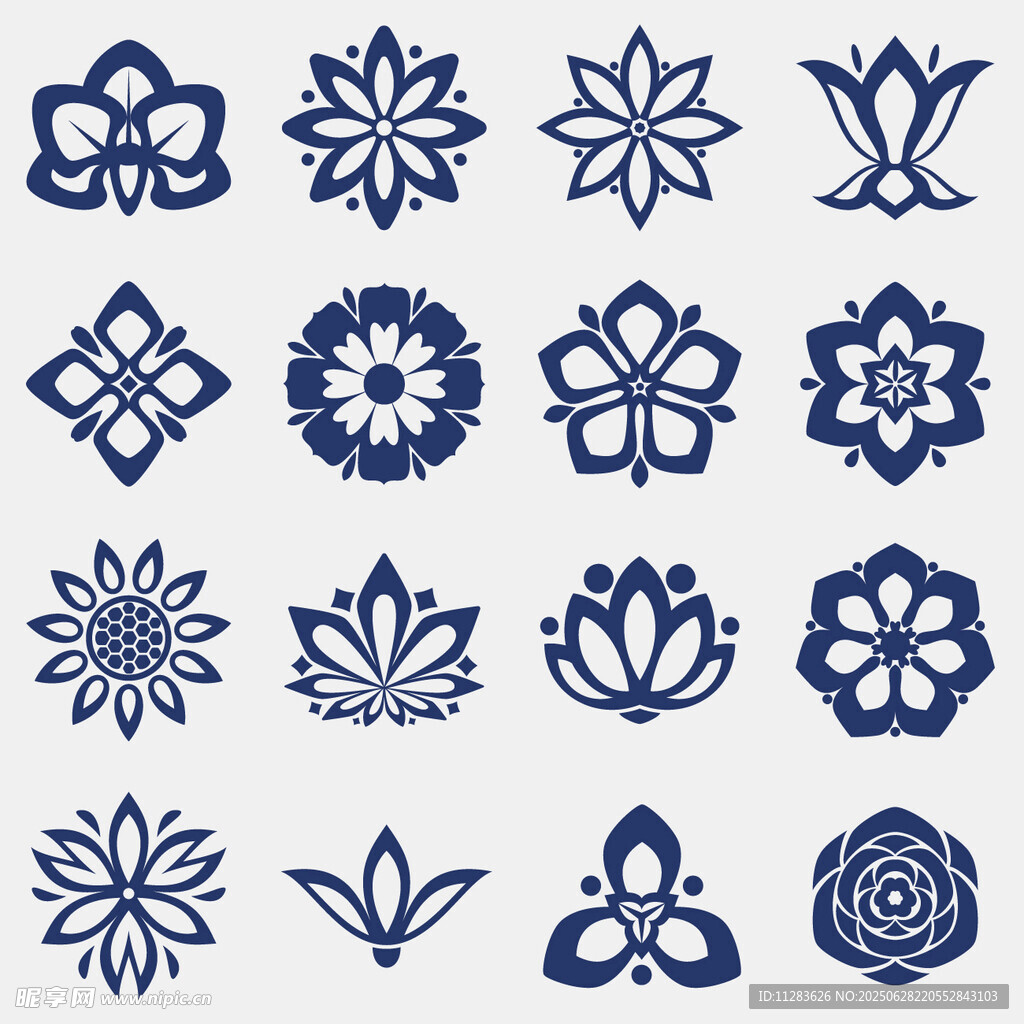 多樣藍(lán)色花卉圖案集合