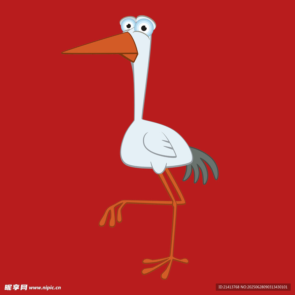 卡通鸛鳥(niǎo)單腿站立形象