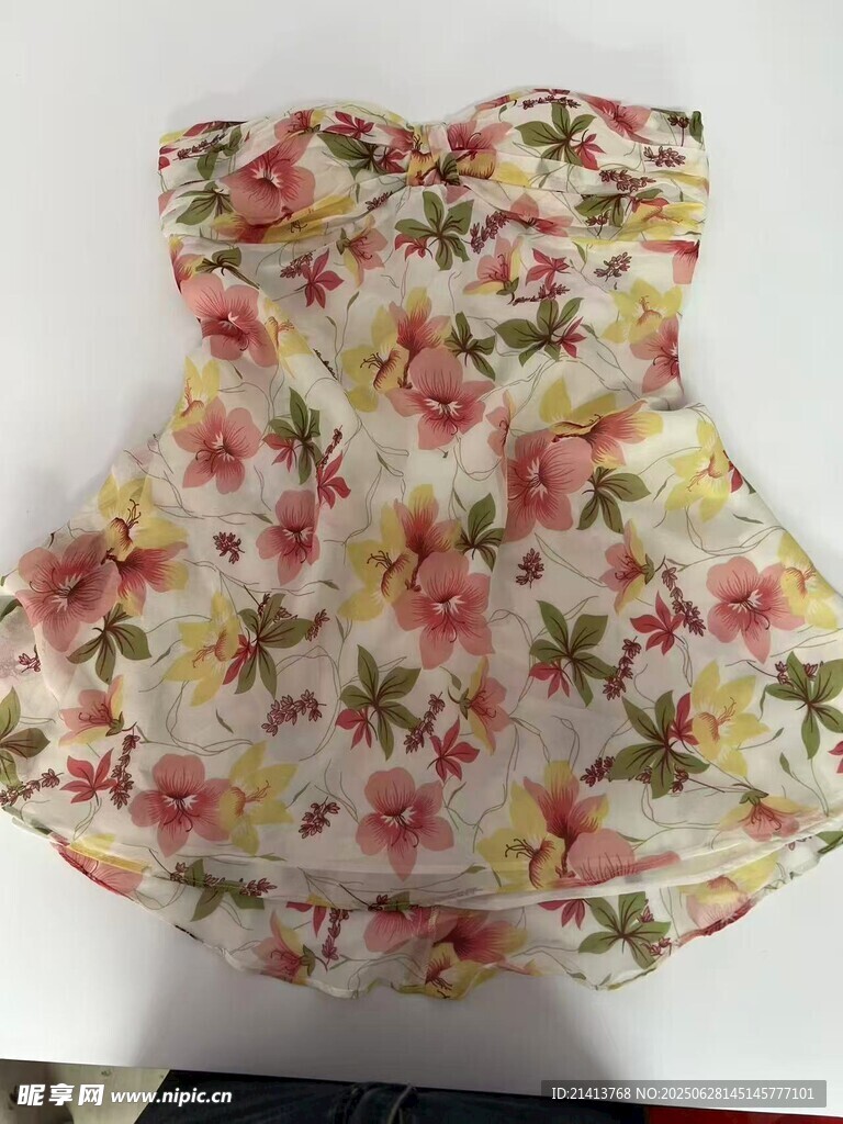 碎花無肩帶女童連衣裙