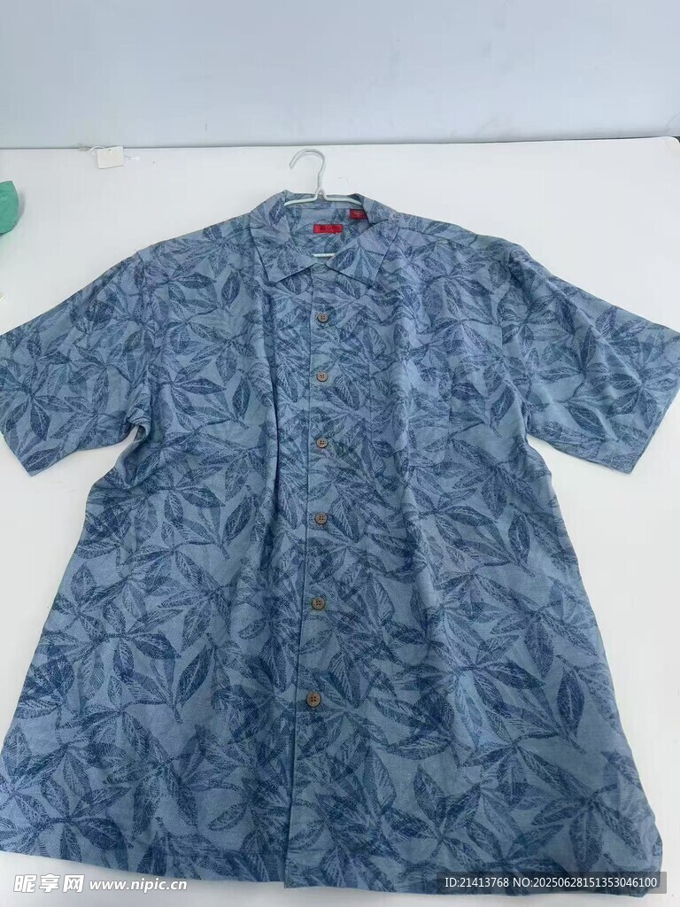 藍色花紋短袖上衣展示