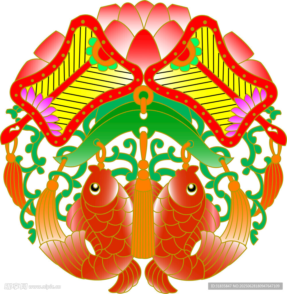 雙魚戲蓮剪紙藝術圖案