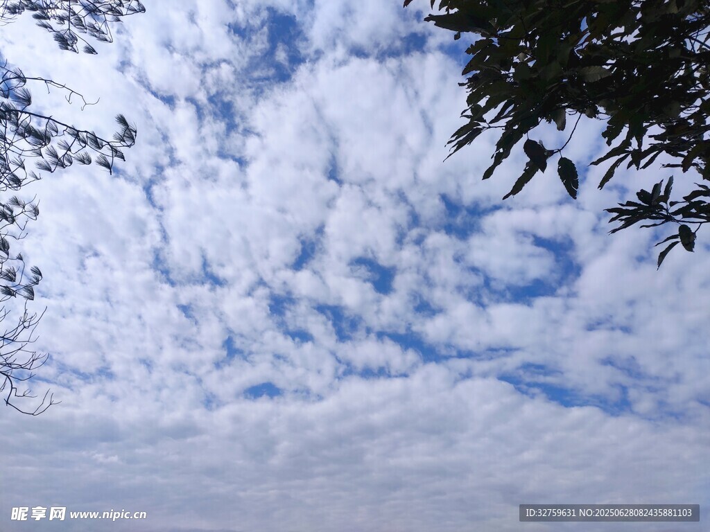 仰望天空的云朵美景