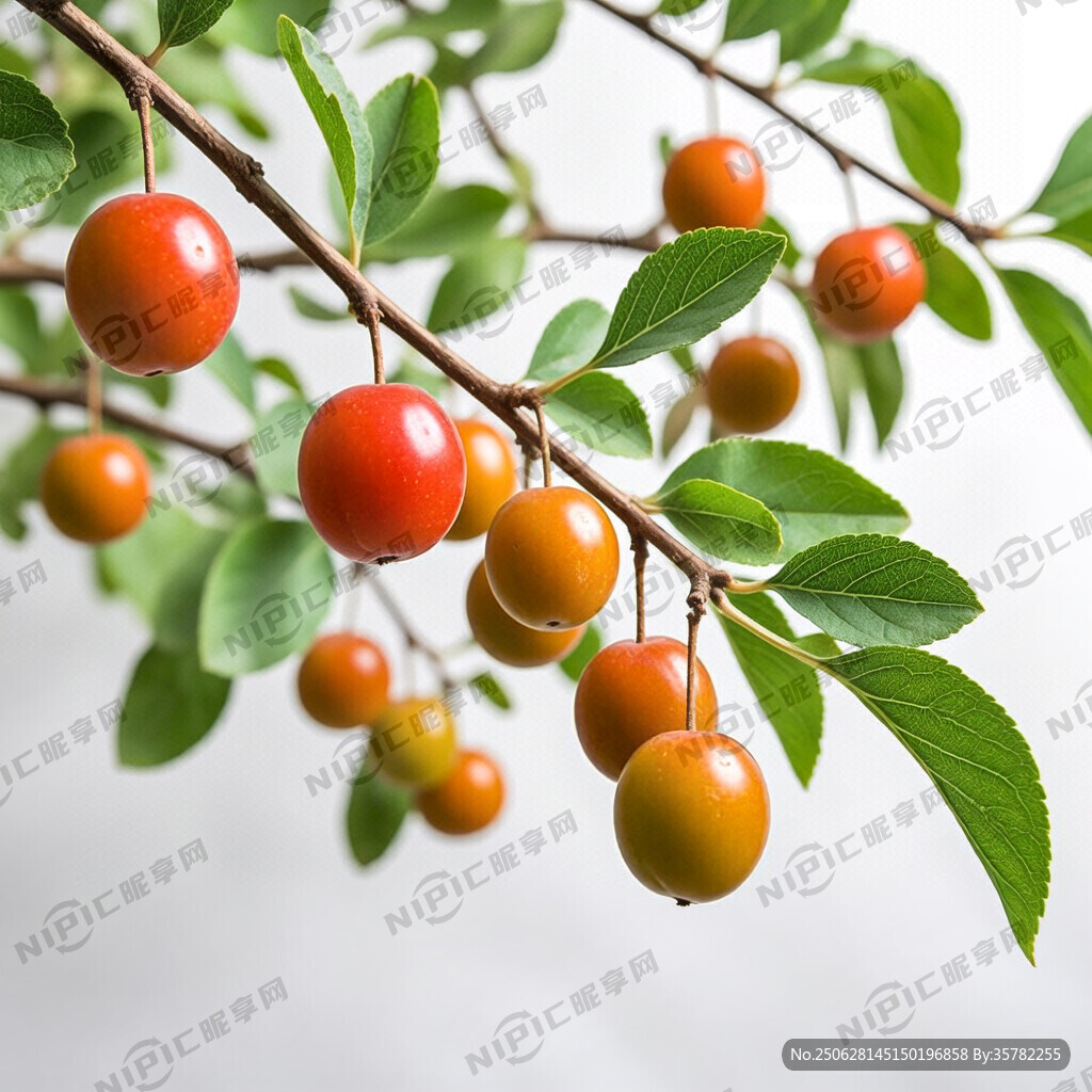 圖片左上方的樹枝上掛滿了軟棗