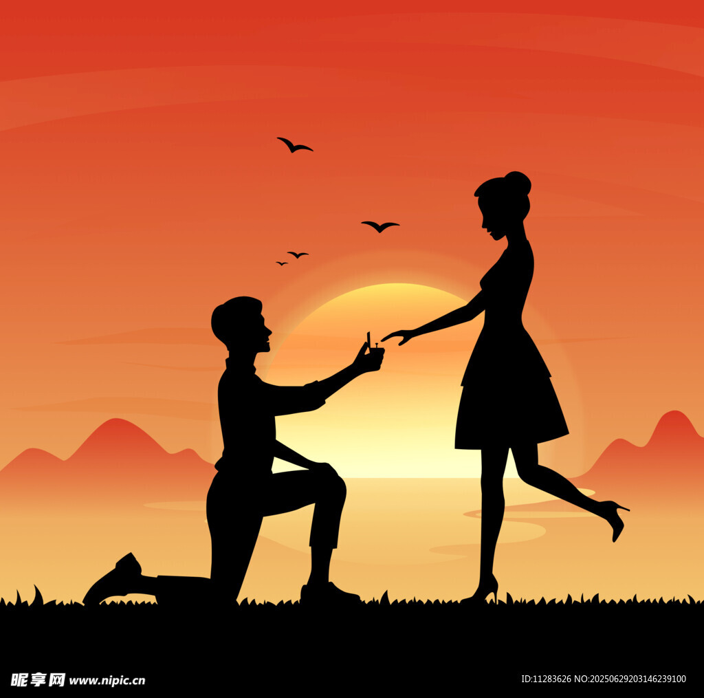 夕陽下的浪漫求婚時刻