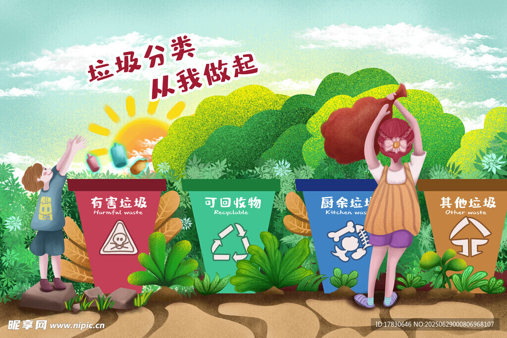 兒童參與垃圾分類場景
