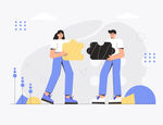 兩人協(xié)作拼接巨大拼圖