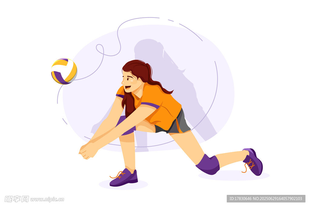 女排運動員奮力接球瞬間