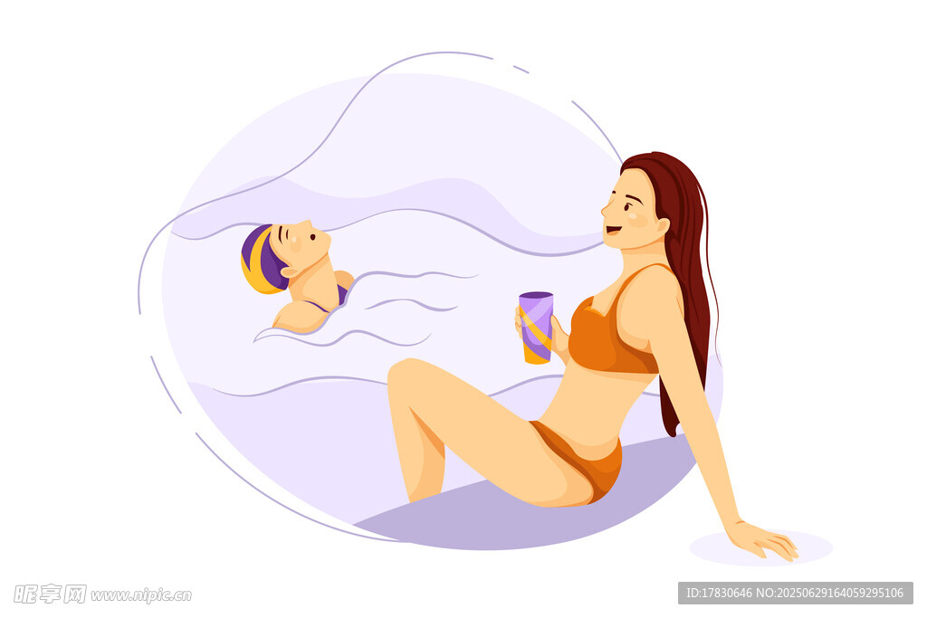 比基尼美女與寵物愜意時(shí)光