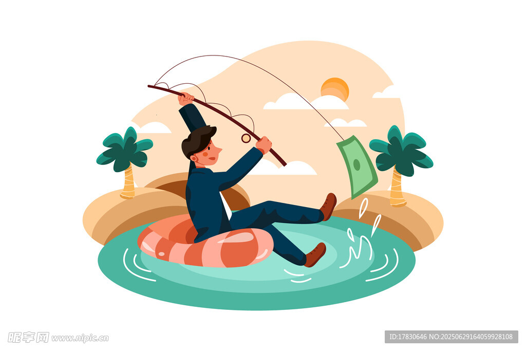 男子愜意河畔垂釣